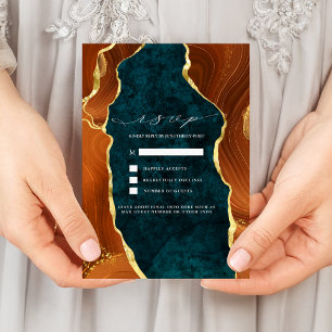 Invitación Mármol verde azulado, Naranja quemado y Agate de O