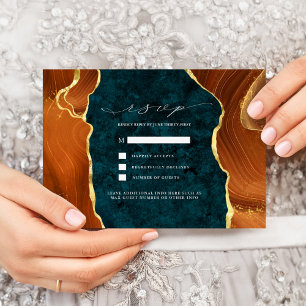 Invitación Mármol verde azulado, Naranja quemado y Agate de O