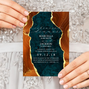 Invitación Mármol verde azulado, Naranja quemado y ensayo de