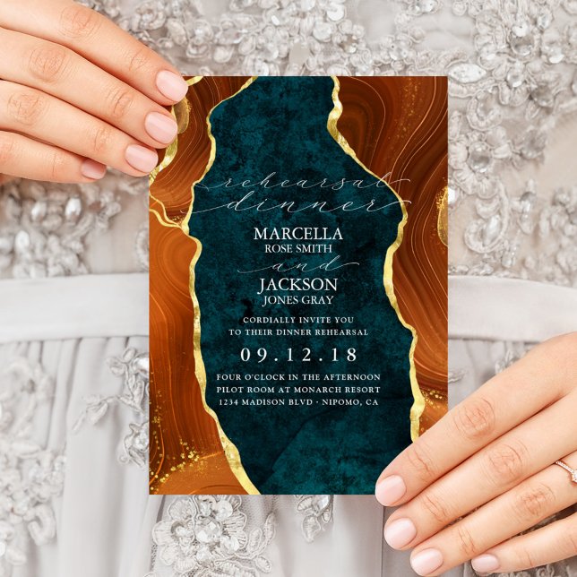 Invitación Mármol verde azulado, Naranja quemado y ensayo de  (Subido por el creador)