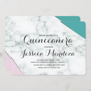 Invitación Mármol Verde azulado rosa moderno Quinceañera dulc