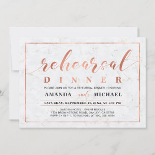 Invitación Mármol y Cobre Cena de Ensayo de Boda Moderna