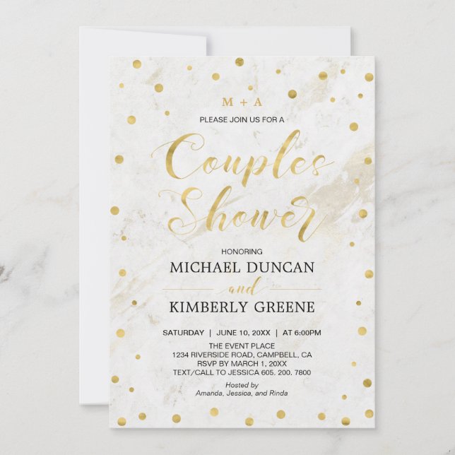 Invitación Mármol y punto de polka | Ducha de matrimonio para (Anverso)