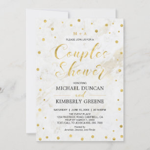 Invitación Mármol y punto de polka   Ducha de matrimonio para