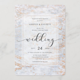 Invitación Mármoles modernos en azul turbio con Boda de cobre