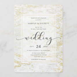 Invitación Mármoles modernos en blanco clásico con Boda de or