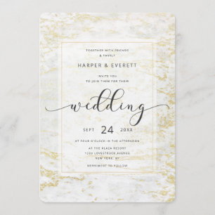 Invitación Mármoles modernos en blanco clásico con Boda de or