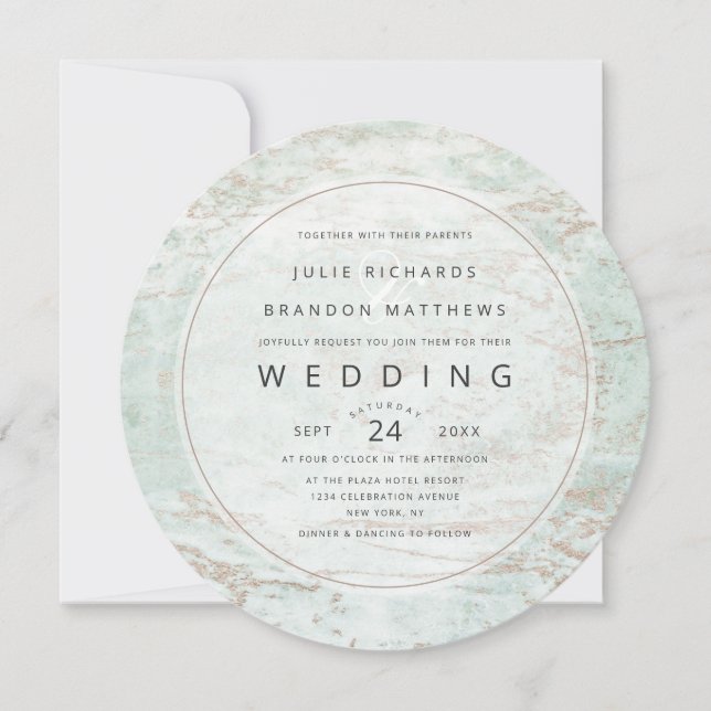 Invitación Mármoles modernos en Boda de Círculo de Oro Rosa d (Anverso)