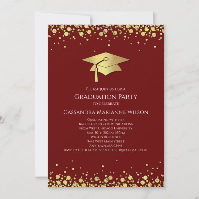 Invitación Maroon and Gold Graduation (Anverso)