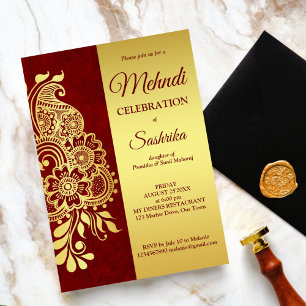 Invitación Maroon and gold paisley mehndi