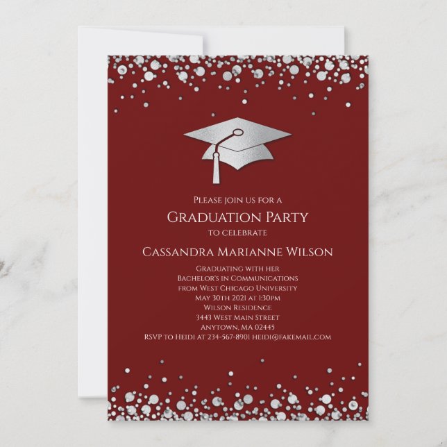 Invitación Maroon and Silver Graduation (Anverso)