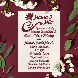 Invitación Maroon Art Nouveau Flourier Boda