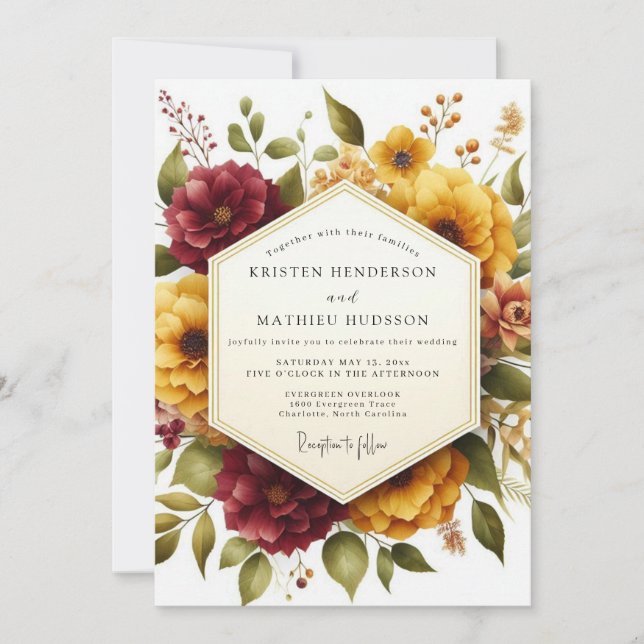 Invitación Maroon Bloom Harvest Wedding (Anverso)