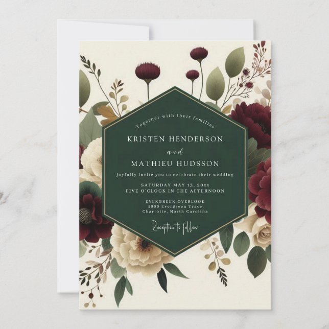 Invitación Maroon Bloom Romantic Elegance Wedding (Anverso)