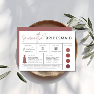 Invitación Maroon Bridesmaid Info Card, Bridal Party Guide