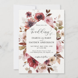 Invitación Maroon Brown Rubor Pink All In 1 QR Code Boda