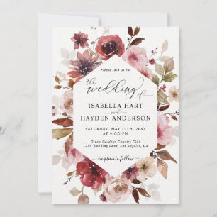 Invitación Maroon Brown Rubor Pink All In 1 QR Code Boda