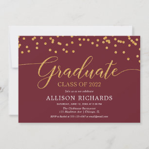 Invitación Maroon burgundy oro elegante graduación 2022