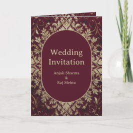 Invitación Maroon de lujo y Boda hindú plateado