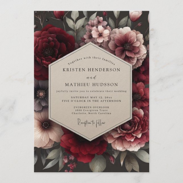 Invitación Maroon Decadent Bouquet Wedding (Anverso)