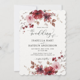 Invitación Maroon Dusty Rosa Floral Todo En Un Boda De Código
