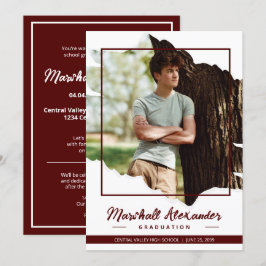 Invitación Maroon Edgy Resumen Graduación de foto rota
