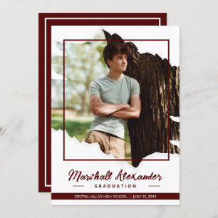Invitación Maroon Edgy Resumen Graduación de foto rota