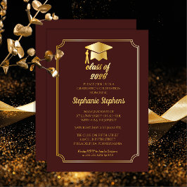 Invitación Maroon elegante | Fiesta de Graduación del Gold Ca