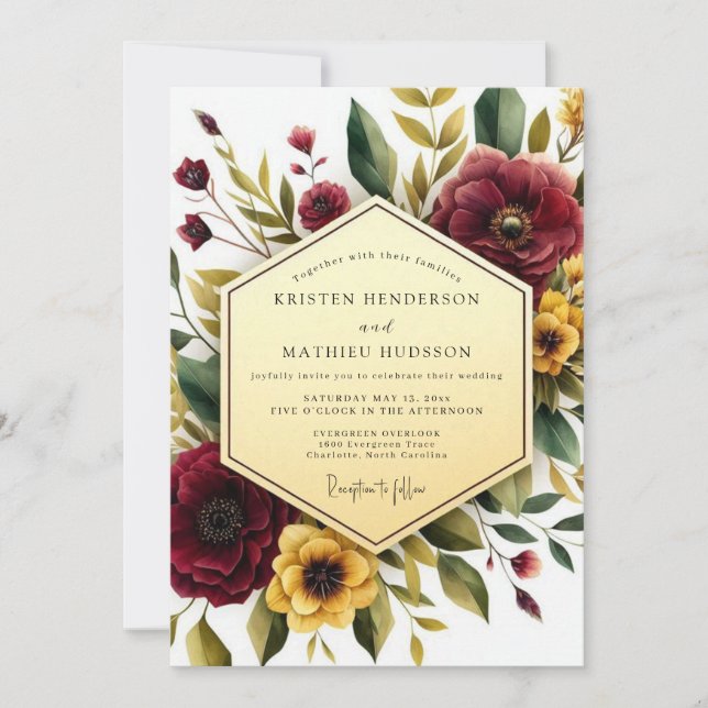 Invitación Maroon Floral Autumn Romance Wedding (Anverso)