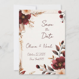 Invitación Maroon Floral Save the Date