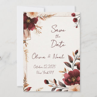 Invitación Maroon Floral Save the Date
