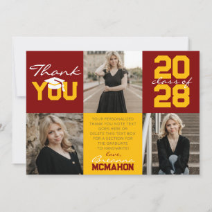 Invitación Maroon & Gold 3 Photo Graduation Gracias