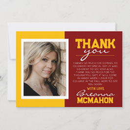 Invitación Maroon & Gold Graduation Photo Thank You Card