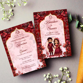 Invitación Maroon lindo boda indio pareja de novias personali