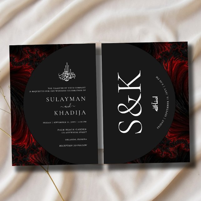 Invitación Maroon Minimal Elegant B&W Boda musulmán islámico (Subido por el creador)