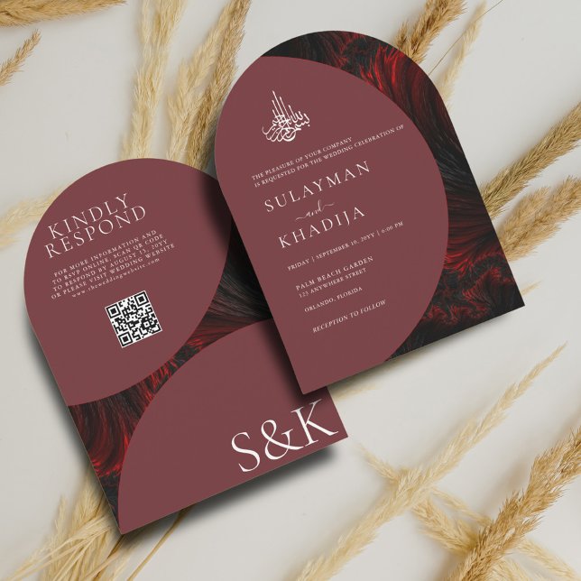 Invitación Maroon Minimal Elegante musulmán Boda de arco de c (Subido por el creador)