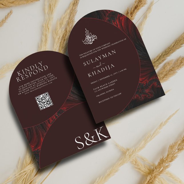 Invitación Maroon Minimal Elegante musulmán Boda de arco de c (Subido por el creador)