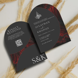 Invitación Maroon Minimal Elegante musulmán Boda de arco de c