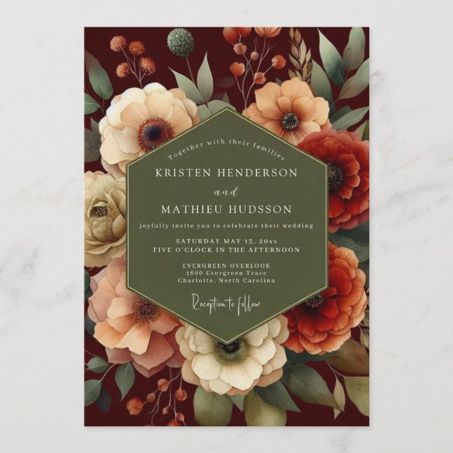 Invitación Maroon Moody Autumnal Wedding (Anverso)