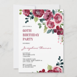 Invitación Maroon Pink Rose Floral Greenery Birthday