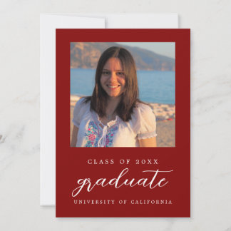Invitación Maroon Red Minimalista Classy 1 Graduación de foto