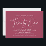 Invitación Maroon Red | Tipografía Simple Cumpleaños 21<br><div class="desc">Invitaciones modernas de 21 años con "veintiuno" en un guión escrito a mano. Diseño simple,  de sólo texto con fuente blanca sobre fondo rojo.</div>