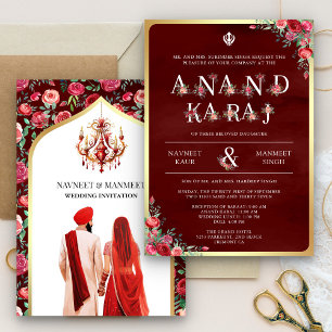 Invitación Maroon Red Typography Anand Karaj Sikh Boda