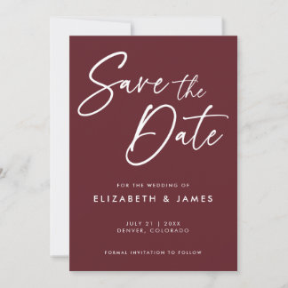 Invitación Maroon Red Wedding Save The Date Invitation
