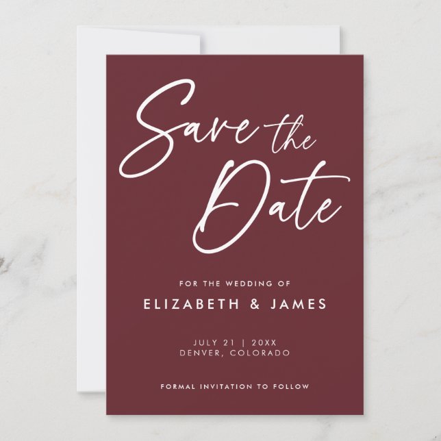 Invitación Maroon Red Wedding Save The Date Invitation (Anverso)