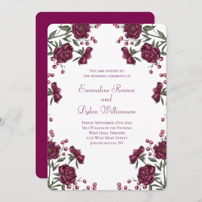 Invitación Maroon Rose Wedding (Anverso / Reverso)