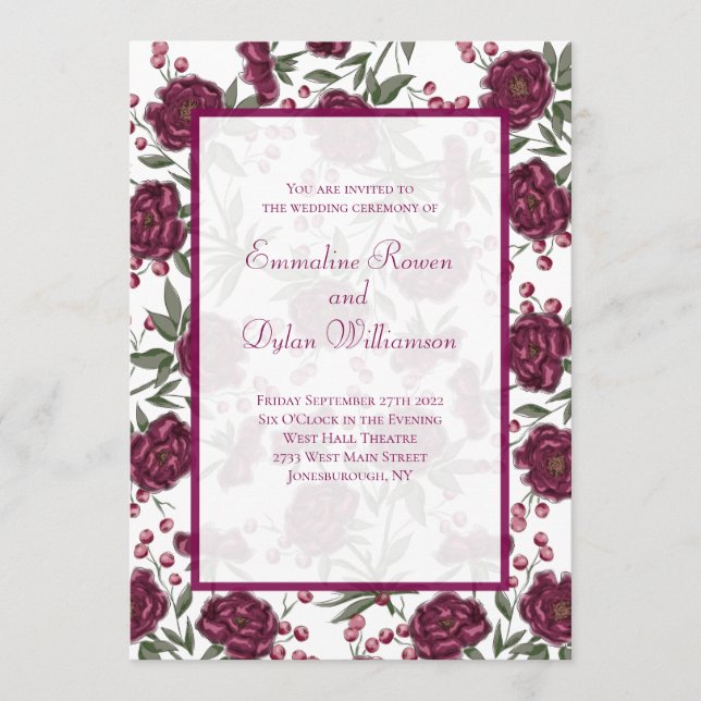 Invitación Maroon Rose Wedding (Anverso)