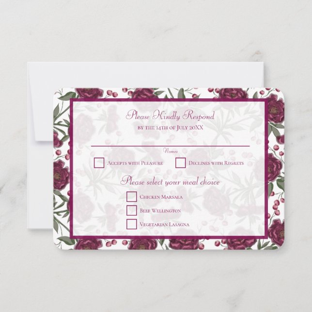 Invitación Maroon Rose Wedding RSVP Reply (Anverso)