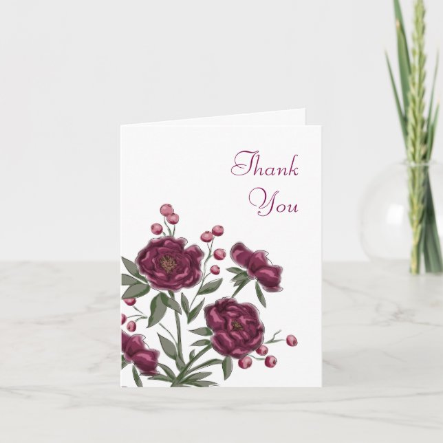 Invitación Maroon Rose Wedding Thank You Cards (Anverso)