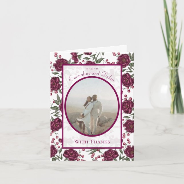 Invitación Maroon Rose Wedding Thank You Cards Photo (Anverso)